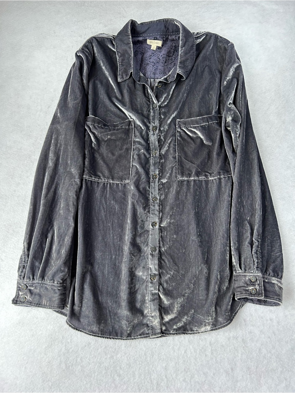 Anthropologie Pilcro Hadley Smoky Grey Velvet Button Up Shirt XL